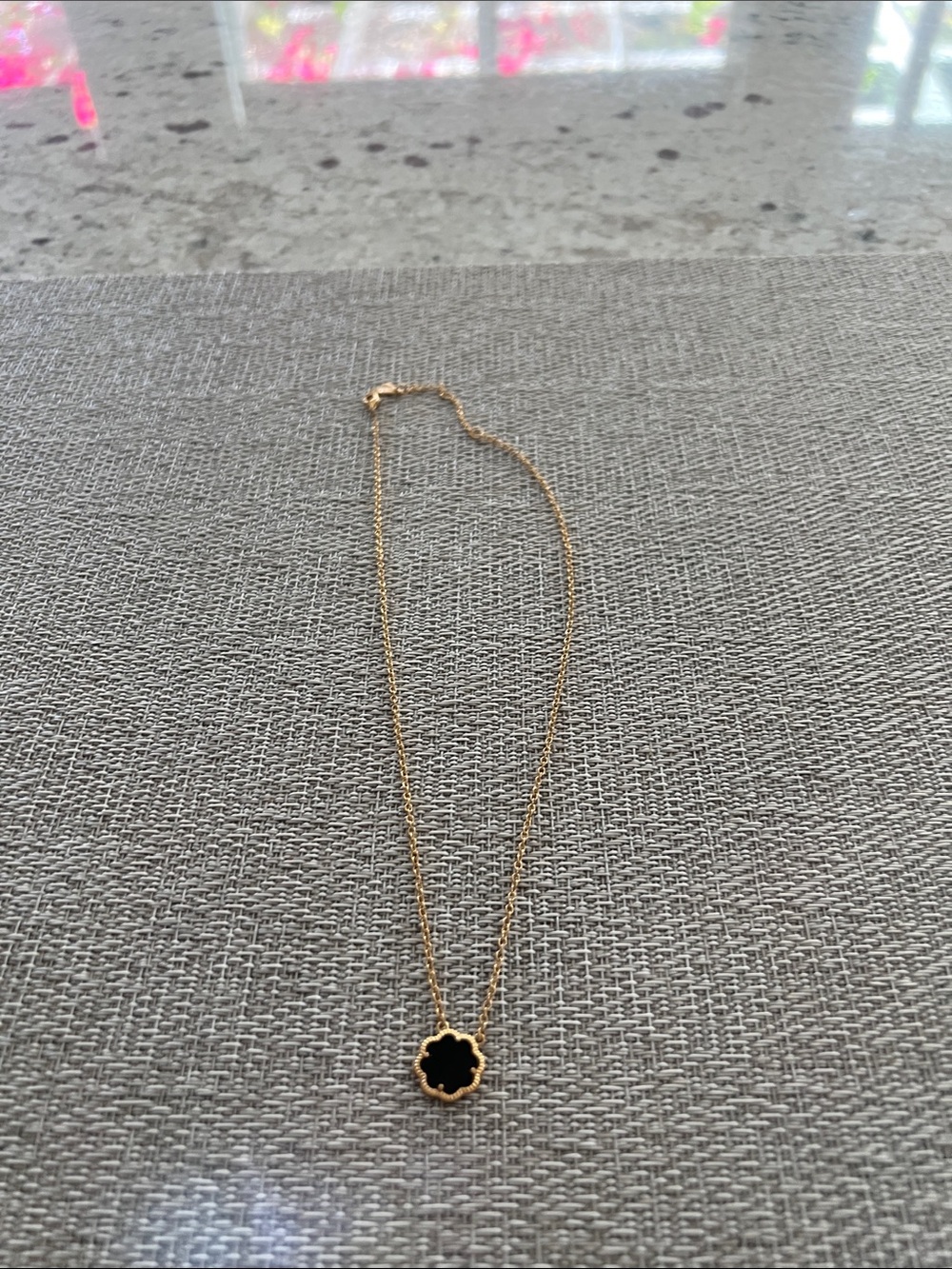 Gold Four-Leaf Clover Pendant Necklace with Black Inlay